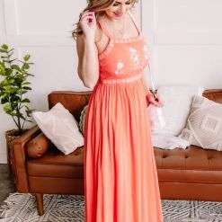 No Ship Drop Ship Setting Sun Dreamsicle Embroidered Dress New Arrivals