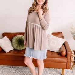 No Ship Drop Ship Soft Edges Crochet Knit Trim Top In Sand New Arrivals