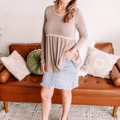 No Ship Drop Ship Soft Edges Crochet Knit Trim Top In Sand New Arrivals