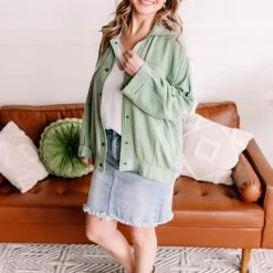 No Ship Drop Ship New Arrivals Slip The Collar Button Up Jacket In Sage