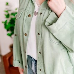 No Ship Drop Ship New Arrivals Slip The Collar Button Up Jacket In Sage