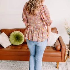 No Ship Drop Ship Flower Child Floral Smocked Blouse New Arrivals