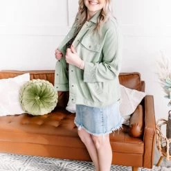 No Ship Drop Ship New Arrivals Slip The Collar Button Up Jacket In Sage