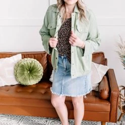 No Ship Drop Ship New Arrivals Slip The Collar Button Up Jacket In Sage