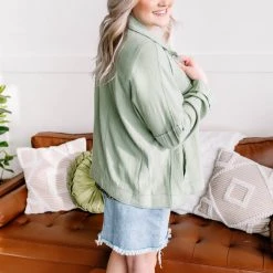 No Ship Drop Ship New Arrivals Slip The Collar Button Up Jacket In Sage