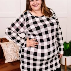 No Ship Drop Ship New Arrivals Across The Board Dress In Black + Ivory Checks