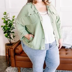 No Ship Drop Ship New Arrivals Slip The Collar Button Up Jacket In Sage