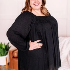 No Ship Drop Ship New Arrivals Home For The Holidays Swiss Dot Dress In Black