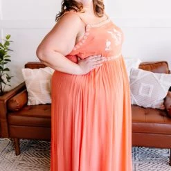 No Ship Drop Ship Setting Sun Dreamsicle Embroidered Dress New Arrivals