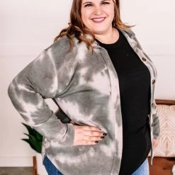 No Ship Drop Ship Speak My Peace Tie Dye Brushed Top In Vintage Olive