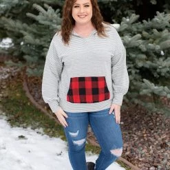 No Ship Drop Ship Plaid About You Hoodie In Gray Stripes