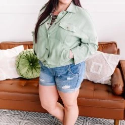 No Ship Drop Ship New Arrivals Slip The Collar Button Up Jacket In Sage