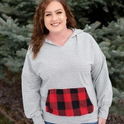 No Ship Drop Ship Plaid About You Hoodie In Gray Stripes