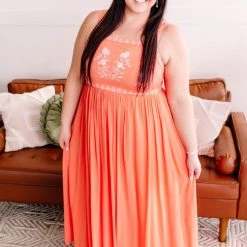 No Ship Drop Ship Setting Sun Dreamsicle Embroidered Dress New Arrivals