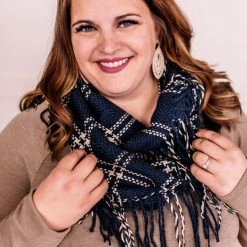 No Ship Drop Ship Tied Up In You In Navy And Cream Knit Infinity Scarf