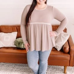 No Ship Drop Ship Soft Edges Crochet Knit Trim Top In Sand New Arrivals