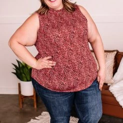 No Ship Drop Ship New Arrivals Frilled For You Sleeveless Blouse In Marsala