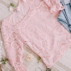 No Ship Drop Ship Take A Shine To Pink Lace Top