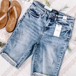 No Ship Drop Ship The Bees Knees Hi Rise Judy Blue Bermuda Shorts