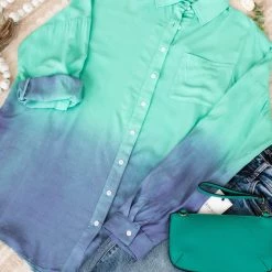 No Ship Drop Ship Chill Out Ombre Button Down Top In Mint Blue New Arrivals