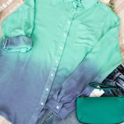 No Ship Drop Ship Chill Out Ombre Button Down Top In Mint Blue New Arrivals