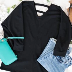 No Ship Drop Ship New Arrivals Cross My Back Dolman Top In Black