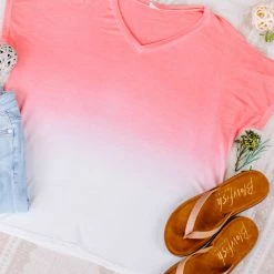 No Ship Drop Ship New Arrivals Fade Away Dip Dyed Tee In Coral