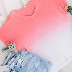 No Ship Drop Ship New Arrivals Fade Away Dip Dyed Tee In Coral