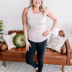 No Ship Drop Ship Back Story Sleeveless Criss Cross Top In Oatmeal