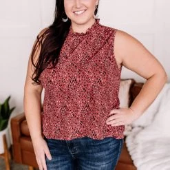 No Ship Drop Ship New Arrivals Frilled For You Sleeveless Blouse In Marsala