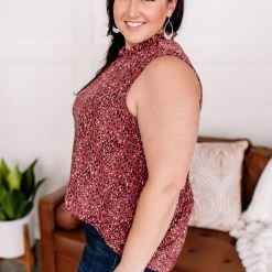 No Ship Drop Ship New Arrivals Frilled For You Sleeveless Blouse In Marsala