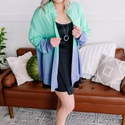 No Ship Drop Ship Chill Out Ombre Button Down Top In Mint Blue New Arrivals