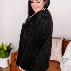 No Ship Drop Ship Stay With Me Feather Cardigan In Black
