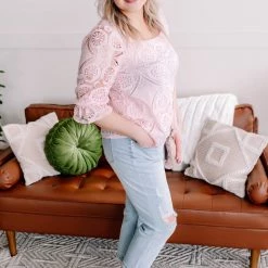 No Ship Drop Ship Take A Shine To Pink Lace Top