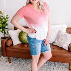 No Ship Drop Ship New Arrivals Fade Away Dip Dyed Tee In Coral