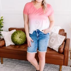 No Ship Drop Ship New Arrivals Fade Away Dip Dyed Tee In Coral