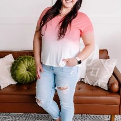 No Ship Drop Ship New Arrivals Fade Away Dip Dyed Tee In Coral