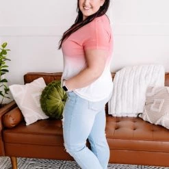 No Ship Drop Ship New Arrivals Fade Away Dip Dyed Tee In Coral