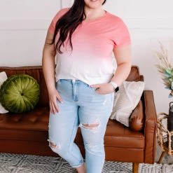 No Ship Drop Ship New Arrivals Fade Away Dip Dyed Tee In Coral