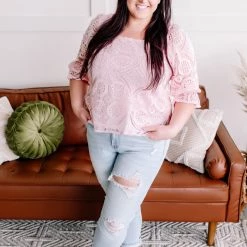 No Ship Drop Ship Take A Shine To Pink Lace Top