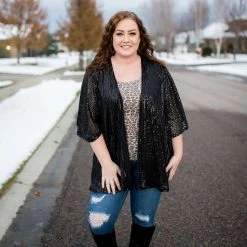 No Ship Drop Ship New Arrivals Rise To The Occasion Black Sequined Cardigan