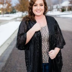 No Ship Drop Ship New Arrivals Rise To The Occasion Black Sequined Cardigan