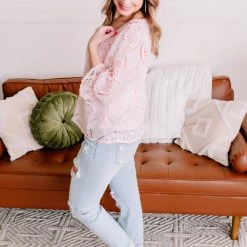 No Ship Drop Ship Take A Shine To Pink Lace Top