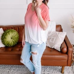 No Ship Drop Ship New Arrivals Fade Away Dip Dyed Tee In Coral