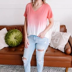 No Ship Drop Ship New Arrivals Fade Away Dip Dyed Tee In Coral