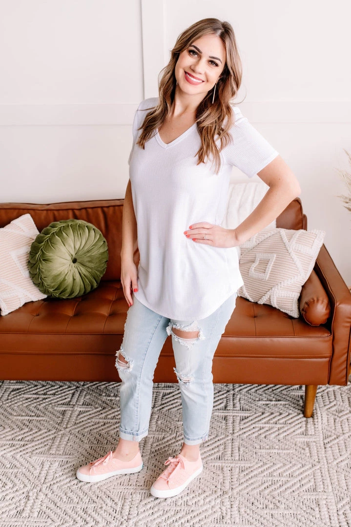 No Ship Drop Ship En Pointe V Neck Knit Top In White 8 No Ship Drop Ship En Pointe V Neck Knit Top In White