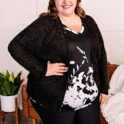 No Ship Drop Ship Stay With Me Feather Cardigan In Black