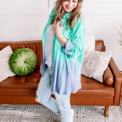No Ship Drop Ship Chill Out Ombre Button Down Top In Mint Blue New Arrivals