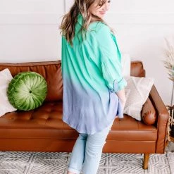 No Ship Drop Ship Chill Out Ombre Button Down Top In Mint Blue New Arrivals
