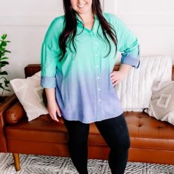 No Ship Drop Ship Chill Out Ombre Button Down Top In Mint Blue New Arrivals
